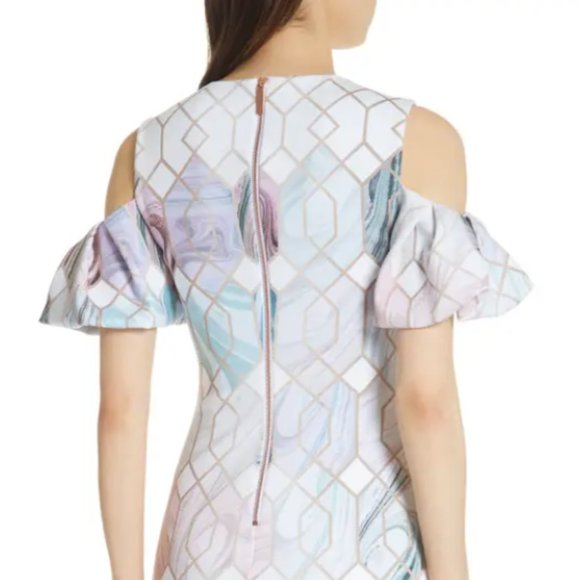 Ted Baker KRIMBA SEA OF CLOUDS Swirls Glitter Geometric Sheath Mini Dress, TB1 - Picture 8 of 14